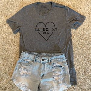 LA KC NY Heart Gray T-shirt